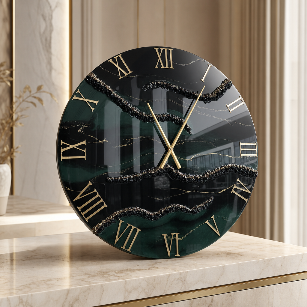 Obsidian Emerald Veil Clock