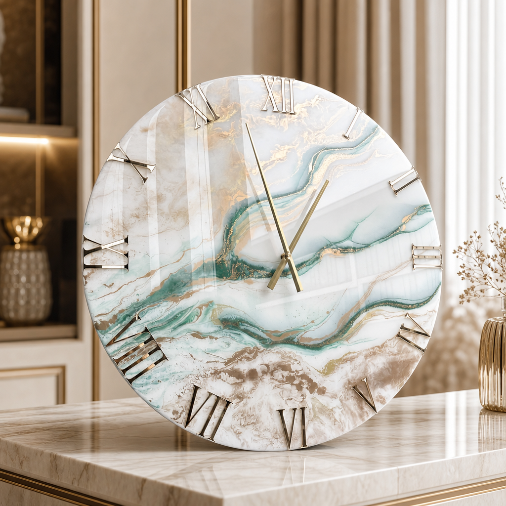 Azure Vein Marble Clock