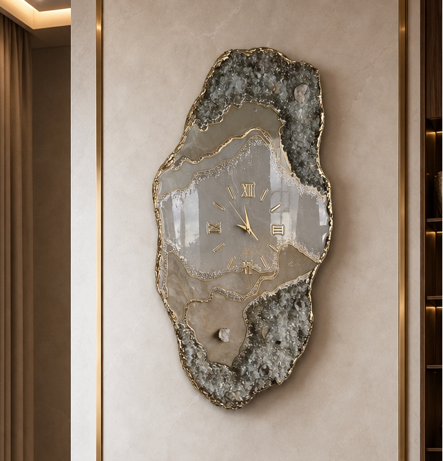 Ivory Dominion – Vertical Crystal Geode Wall Clock