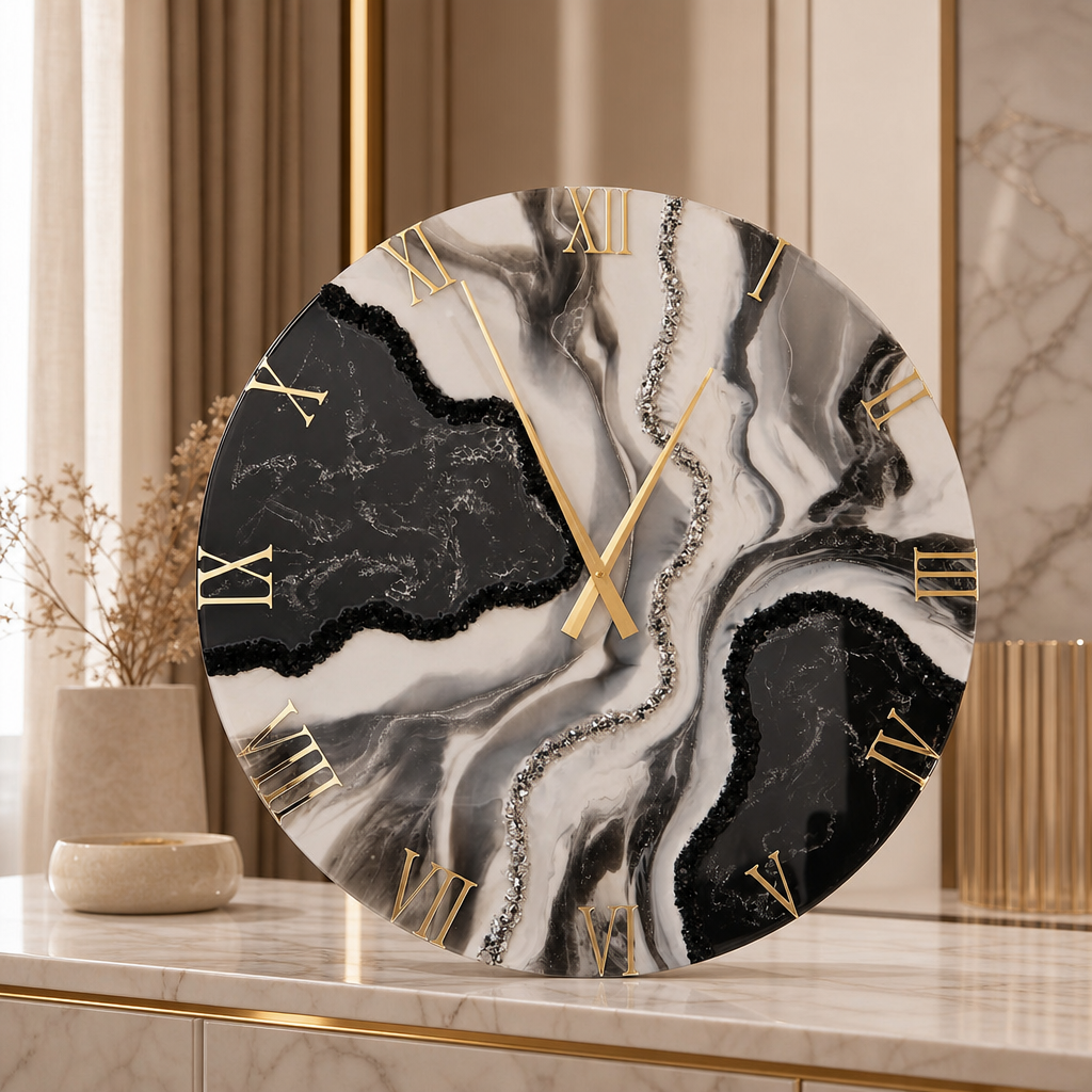 Silver Flow Marble Clock